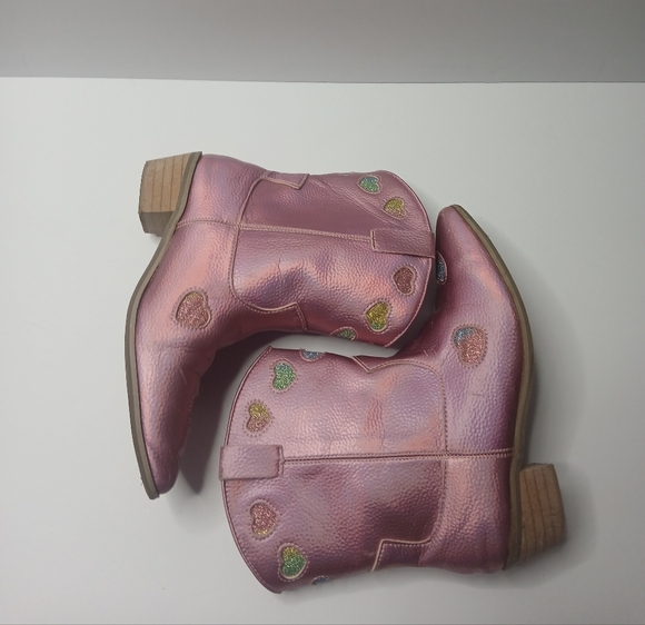 Lola and The Boys Pink Iridescent Heart Cowgirl Boots Size 1Y - Picture 6 of 10